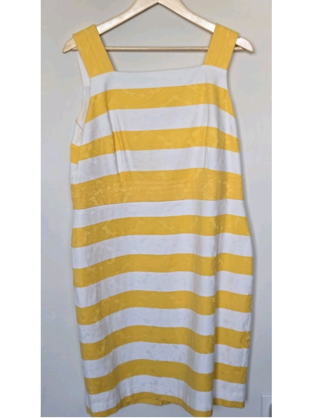 Ann Taylor Yellow/White Cotton Striped Sheath Sleeveless Dress Square Neck 16P